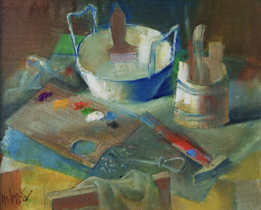 Slikarski radni pribor, ulje na platnu, 40 x 50 cm, 1999.